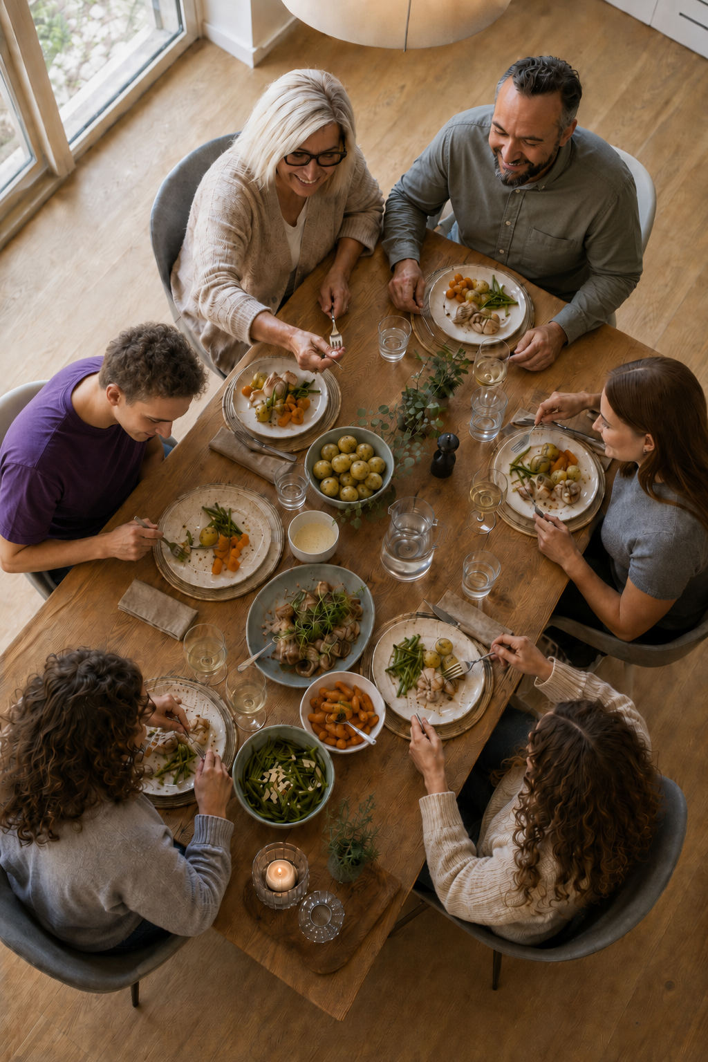 Family gathered around the dinner table